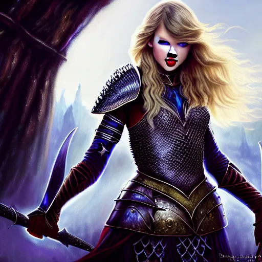 Image similar to the picture of taylor swift in a knight armor, epic fantasy art, mystical, mystic atmosphere, mythology, photo realistic, high detail, ultra realistic, hyper realistic, high definiton, 4 k uhd,