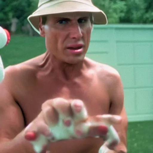 Image similar to Live Action Still of Jerma in Caddyshack, real life, hyperrealistic, ultra realistic, realistic, highly detailed, epic, HD quality, 8k resolution, body and headshot, film still