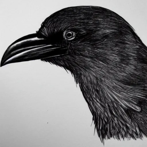 Image similar to crow sketch, cross hatched, detailed, black on white paper