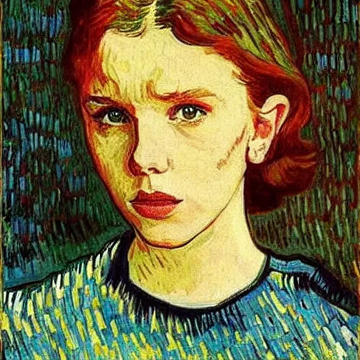 Image similar to Millie Bobby Brown by Vincent Van Gogh