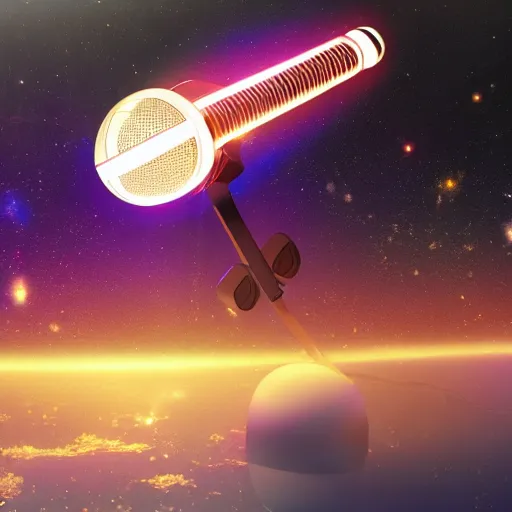 Prompt: microphone floating in space concept art