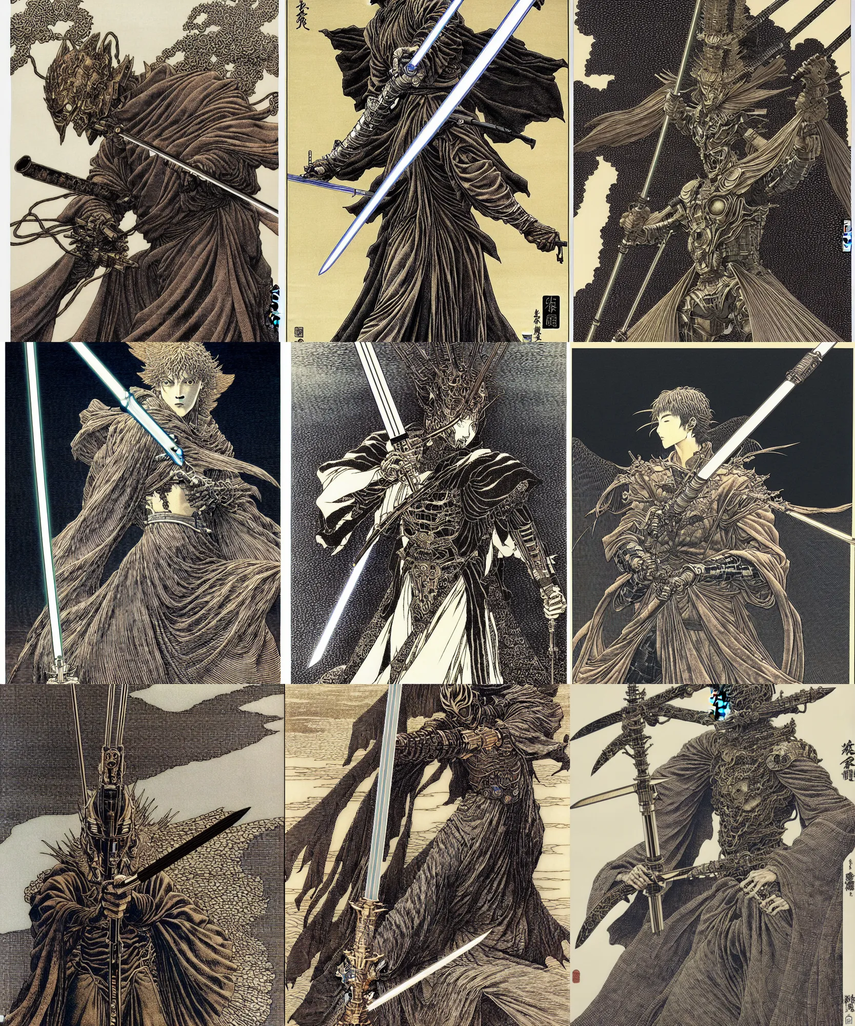 Prompt: transformer victory saber, high details, masterpiece engraving by takato yamamoto, gustave dore, jean giraud