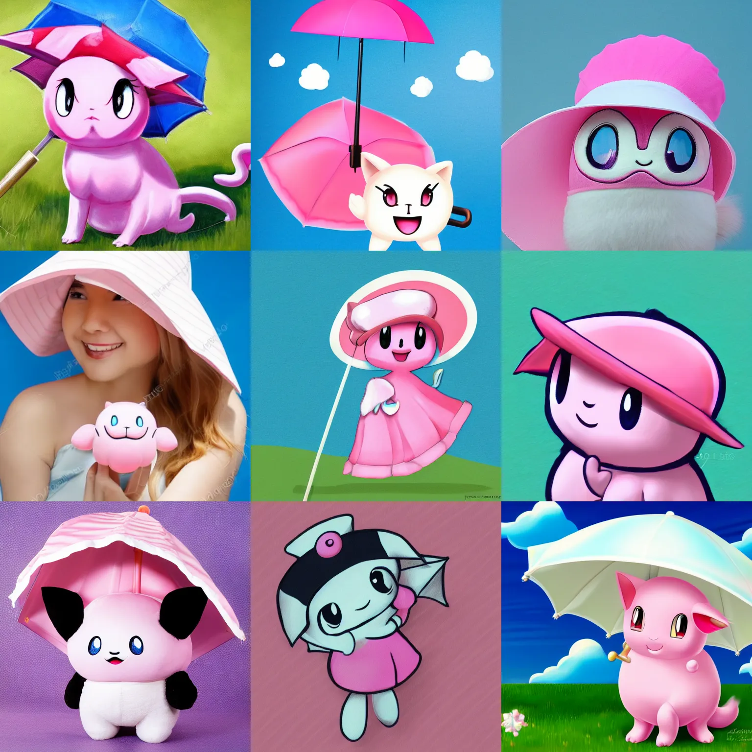 Prompt: white background, Jigglypuff wearing an umbrella sunhat