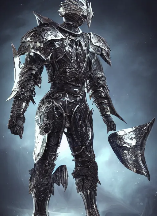 Image similar to full body digital painting of a futuristic dark king seraphim knight, in a pearl armor magicpunk chrome body sculpted intricate armor. big medium small details, reflect 8 k uhd, unreal engine, octane render in the artstyle of finnian macmanus, john park and greg rutkowski