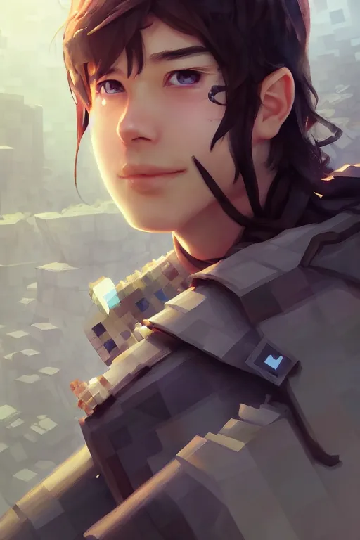 Image similar to steve from minecraft, full face, anime, fantastic details, pixiv, hyperdetailed unreal engine, stanley artgerm lau, wlop, rossdraws, james jean marc, simonetti ruan jia and mandy jurgens and artgerm and sakimichan, illustration, digital art, concept art, manga cover