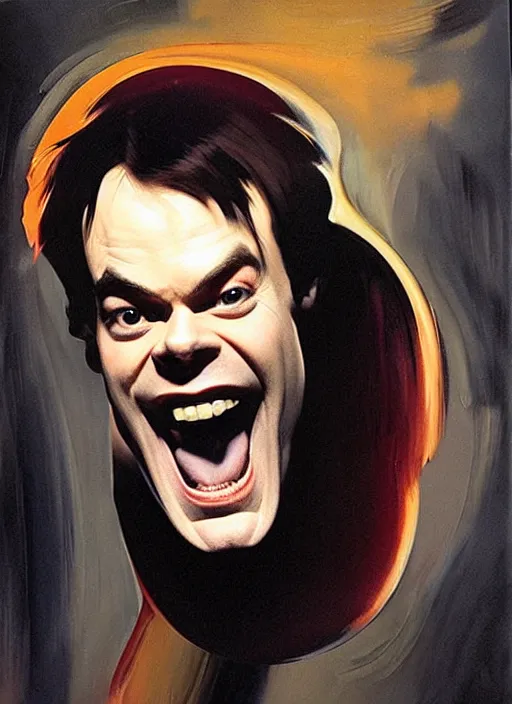 Image similar to bill hader, barry, screaming, painting by phil hale, 'action lines'!!!, graphic style, visible brushstrokes, motion blur, blurry