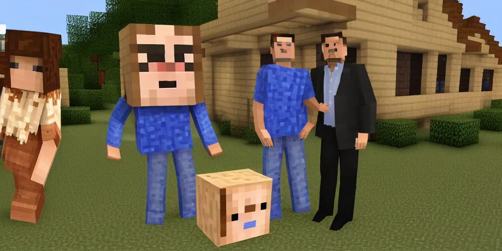 Image similar to ted cruz in a minecraft house standing next to a chest