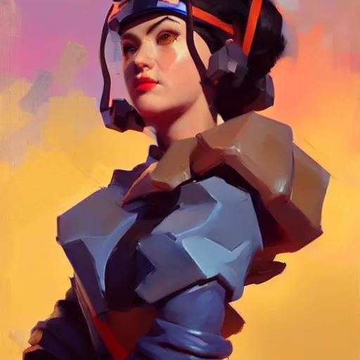 Prompt: greg manchess portrait painting of abigail shapiro as overwatch character, medium shot, asymmetrical, profile picture, organic painting, sunny day, matte painting, bold shapes, hard edges, street art, trending on artstation, by huang guangjian and gil elvgren and sachin teng