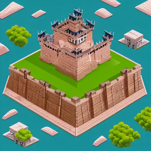 Image similar to ! dream isometric view of a japanese fortress castle, dynasty, fanciful, colorful, illustration, artstation award, geometrical, isometric