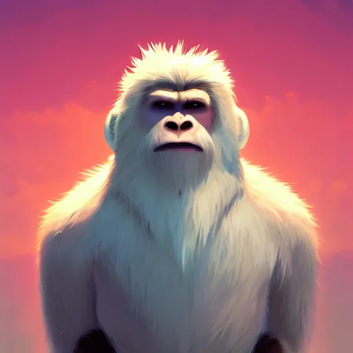 Image similar to portrait of a yeti, a white snow giant primate, mattepainting concept blizzard pixar maya engine on cold night stylized background splash comics global illumination lighting artstation lois van baarle, ilya kuvshinov, rossdraws