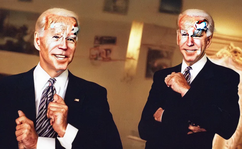 Image similar to joe biden inflating like a balloon, romance novel cover, in 1 9 9 5, y 2 k cybercore, low - light photography, still from a ridley scott movie