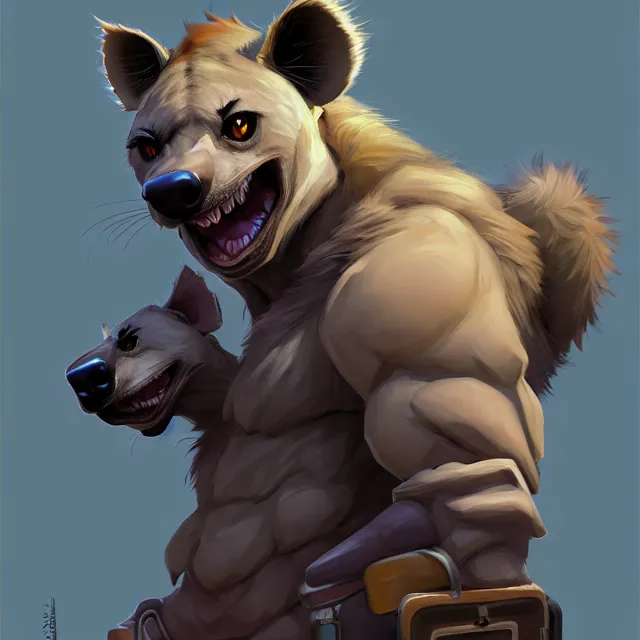 Image similar to character concept art of a male anthropomorphic furry hyena | | cute - fine - face, pretty face, key visual, realistic shaded perfect face, fine details by stanley artgerm lau, wlop, rossdraws, james jean, andrei riabovitchev, marc simonetti, and sakimichan, trending on artstation