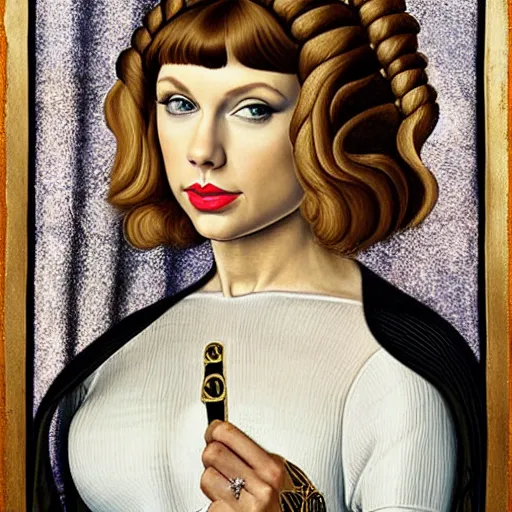 Image similar to taylor swift as princess leia, elegant portrait by sandro botticelli, detailed, symmetrical, intricate