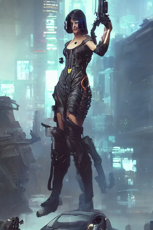 Prompt: a beautiful girl in a cyberpunk costume is standing near ford mustang. masterpiece 4 k digital illustration by ruan jia and mandy jurgens and artgerm and william - adolphe bouguereau, award winning, artstation, art nouveau aesthetic, alphonse mucha background, intricate details, realistic, panoramic view, hyperdetailed, 8 k resolution, intricate art nouveau