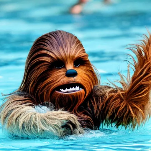 Image similar to Chewbacca swimming in brown water