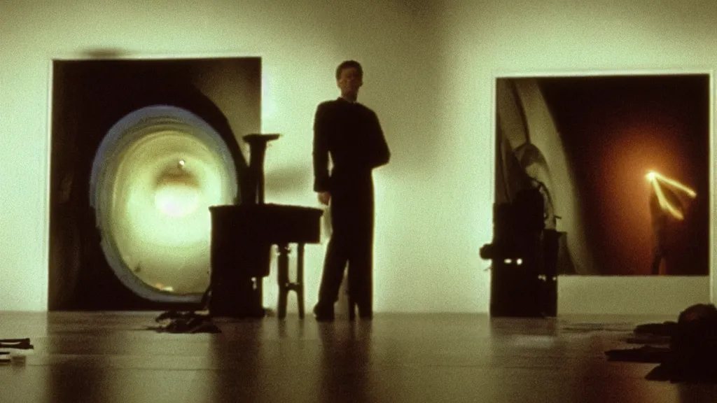 Image similar to an mri slice of james cavell in the living room, film still from the movie directed by denis villeneuve with art direction by salvador dali, wide lens