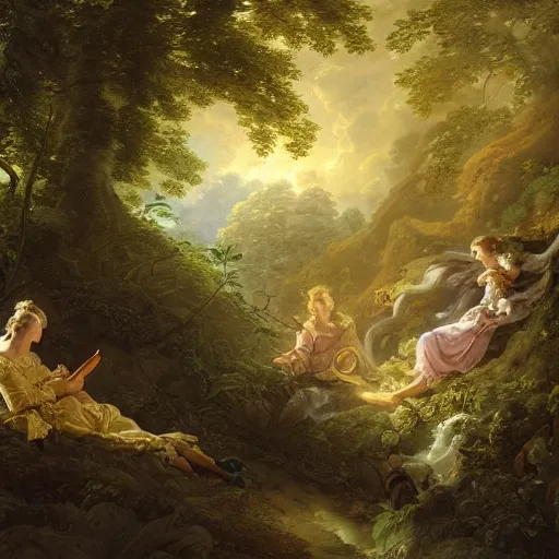 Image similar to an 1800's admiral in the forest, Fantasy atmospheric lighting, digital painting, hyperrealistic, François Boucher, Oil Painting, Cozy, natural light, lush plants and flowers, visually crisp & clear, Volumetric Golden dappled dynamic lighting, Regal, Refined, elegant, bright clouds, luminous stellar sky, outer worlds, cognitive Coherence cohesion character illustration, photorealistic, Vivarium, Theophanic atmosphere, michael whelan, William-Adolphe Bouguereau, Michael Cheval, Crisp hd resolution, Digital Art, hyperdetailed, artstation, cgsociety, Highly Detailed, Cinematic Lighting, HD resolution, unreal 5, DAZ, hyperreality, octane render, Unreal Engine