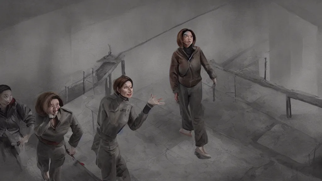 Prompt: Nancy Pelosi held in a Chinese prison camp, concept art, matte painting, 8k, highly detailed, artstation
