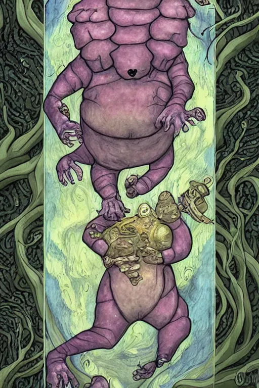 Image similar to tardigrade tarot card, detailed fantasy illustration