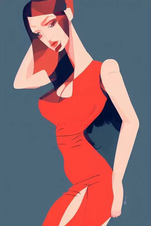 Image similar to full length illustration of beautifully female with amazing body figure wearing tight dress, ponytail hair, digital painting, trending on art station and devian art, pop art, low polygons illustration