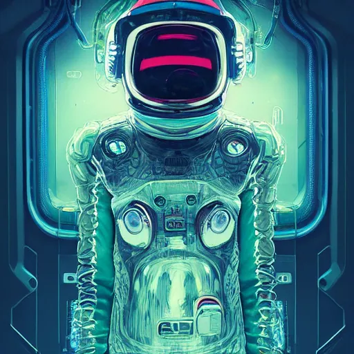 Image similar to portrait of a squid monster astronaut. full body portrait, intricate abstract. cyberpunk, intricate artwork. neon eyes, by Tooth Wu, wlop, beeple. octane render, trending on artstation, greg rutkowski very coherent symmetrical artwork. cinematic, hyper realism, high detail, octane render, 8k, minimalistic, hyperrealistic surrealism, award winning masterpiece with incredible details, a surreal vaporwave liminal space, highly detailed, trending on ArtStation