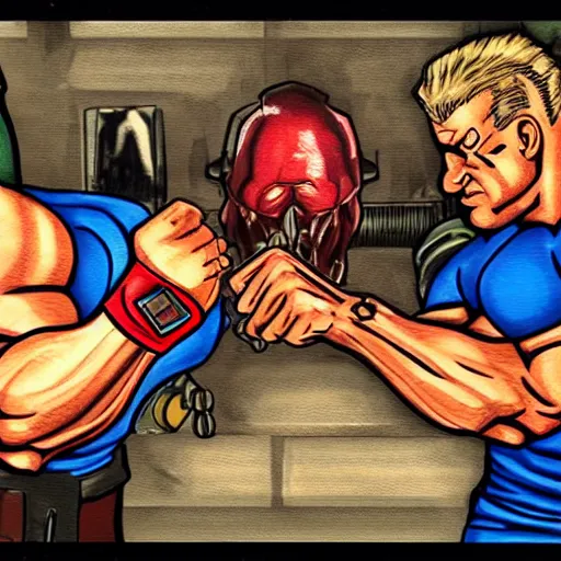 duke nukem and doomguy arm wrestle Stable Diffusion OpenArt