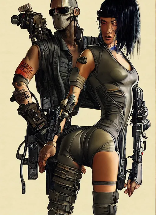 Image similar to cyberpunk mercenary in tactical harness and jumpsuit. portrait by stonehouse and mœbius and will eisner and gil elvgren and pixar. realistic proportions. dystopian. cyberpunk 2 0 7 7, apex, blade runner 2 0 4 9 concept art. cel shading. attractive face. thick lines.