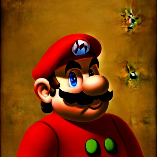 Image similar to a beautiful portrait of super - mario!!!!!! renaissance painting by da vinci featured on artstation