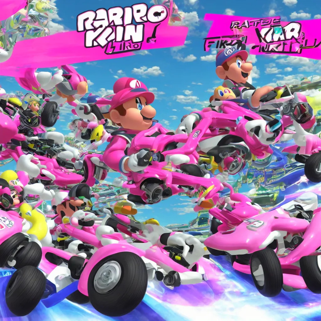 Image similar to race as pink fong in mario kart 8 deluxe
