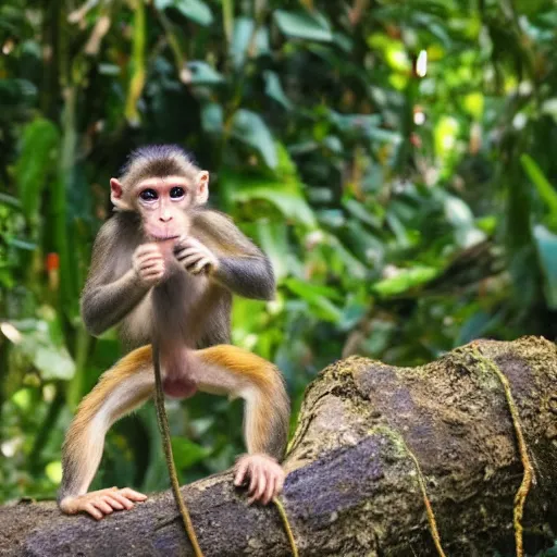 Image similar to a tiny monkey dancing in the jungle