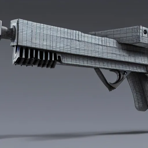 Image similar to concept art image of a bulky rectangular scifi gun 4k digital art detailed 3d realistic