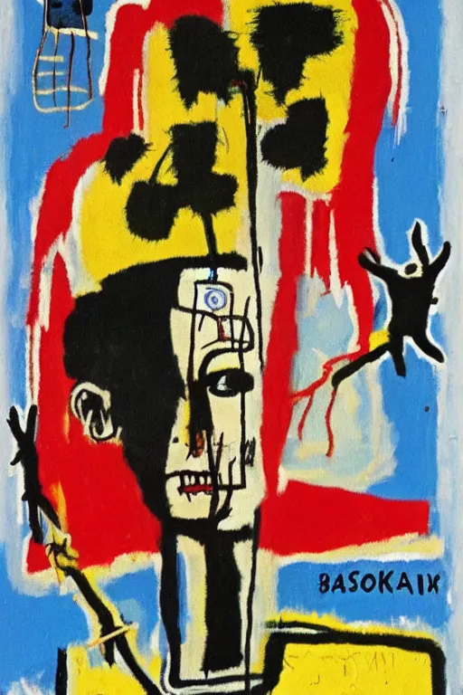 Prompt: Basquiat tarot card The Hanged Man