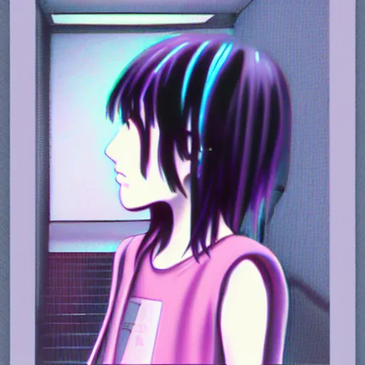 Prompt: lain in vaporwave style