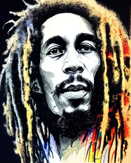 Image similar to / dream portrait of bob marley, concept art, sumi - e style, intricate linework, artstation, trending, highly detailed, smooth, focus, art by yoji shinkawa,