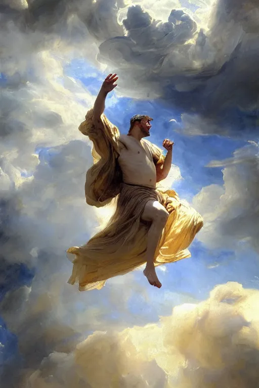 Image similar to beautiful detailed expressive impressionistic oil painting portrait of ancient roman god emperor steve buscemi ascending into the clouds wearing the civic crown, renaissance painting, art by anders zorn, wonderful masterpiece by greg rutkowski, expressive brush strokes, beautiful cinematic light, american romanticism by greg manchess, jessica rossier