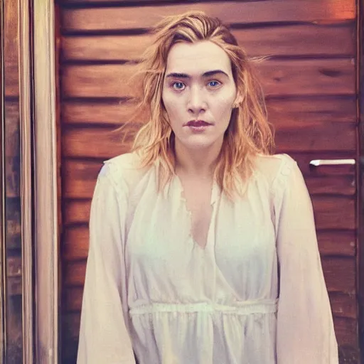 Image similar to a masterpiece portrait photo of a beautiful young woman who looks like a manic pixie dream girl kate winslet, symmetrical face