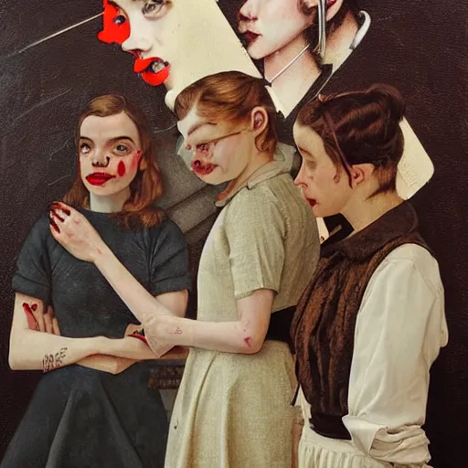 Image similar to elle fanning, ana de armas, anya taylor joy in prey picture by norman rockwell, asymmetrical, dark vibes, realistic painting, organic painting, matte painting, geometric shapes, hard edges, graffiti, street art : 2 by norman rockwell : 4