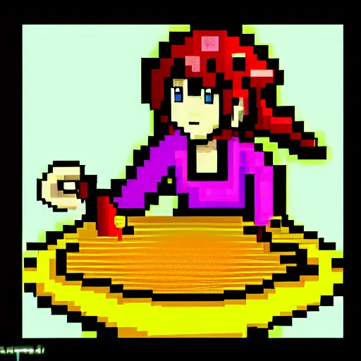 Prompt: anime girl with ramen, pixelart, 8-bit