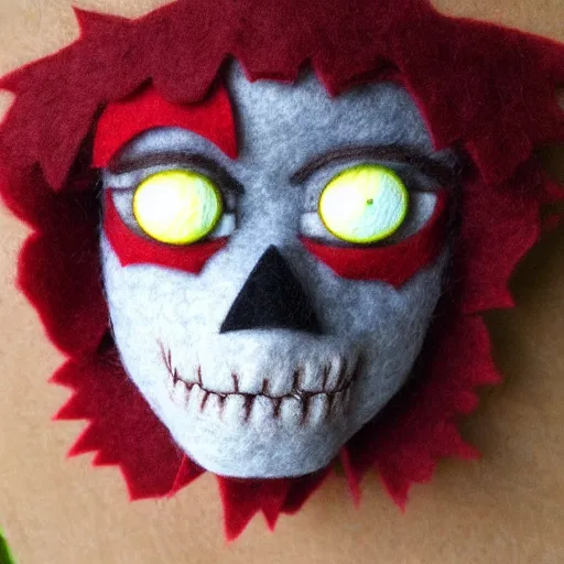 Prompt: creepy felt solo with realistic eyes