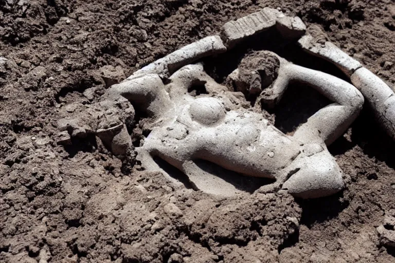 Image similar to Fossilized valkyrie goddess being excavated from the ground. 8k