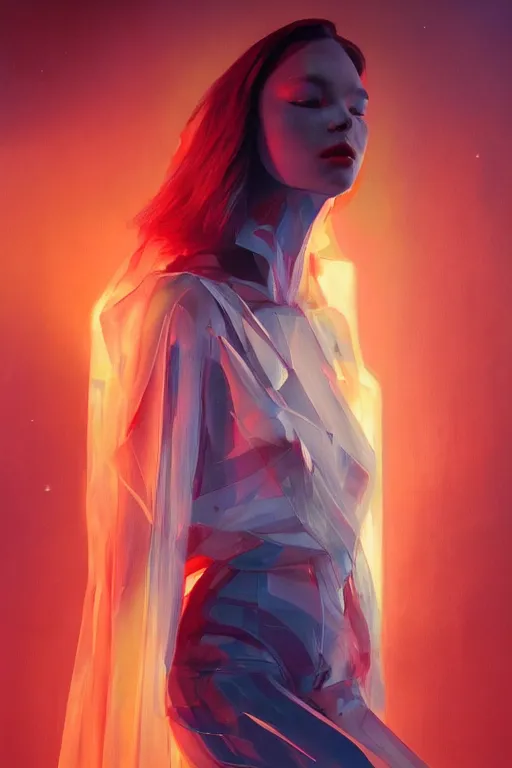 Image similar to 3 d, sci - fi, morning, happy fashion model face, sun, cinematic, lightning, clouds, vogue cover style, stanley kubrick, light red and deep orange mood, realistic painting, intricate oil painting, high detail, figurative art, multiple exposure, poster art, 3 d, by tooth wu and wlop and beeple and greg rutkowski