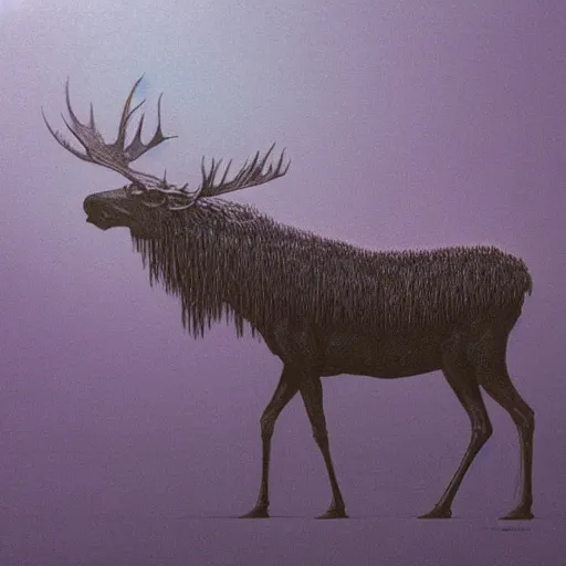 Image similar to A eldritch Moose in the style of Beksinski