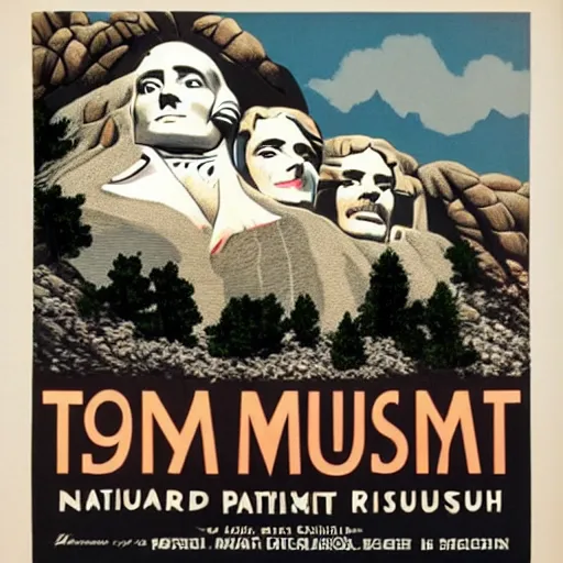 Prompt: 1 9 4 0 s national park poster of mt. rushmore