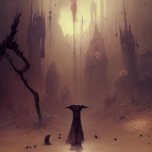 Prompt: Exterior Desert Oasis wrathful physique demonic crow wearing a man costume Jan Van eyck greg rutkowski ilya repin christophe young bastien lecouffe-deharme ismail inceoglu odd nerdrum dragan bibin john steuart curry