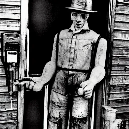 Prompt: fallout codsworth handyman photo in the style of Walker Evans