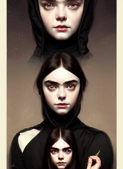 Image similar to symmetry!! portrait of elle fanning, lily collins, anya - taylor joy in prey, horror, fashion, dark!! intricate, elegant, highly detailed, digital painting, artstation, concept art, smooth, sharp focus, illustration, art by artgerm and greg rutkowski and alphonse mucha