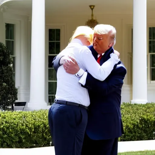 Prompt: donald trump hugging joe biden at the white house