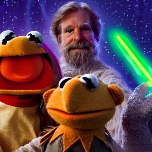 Prompt: photo movie still of the Muppets in star wars, by Jim Henson, 8k--n 8