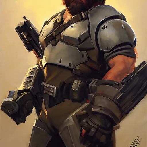 Image similar to greg manchess portrait painting of fully armored chuck norris as overwatch character, medium shot, asymmetrical, profile picture, organic painting, sunny day, matte painting, bold shapes, hard edges, street art, trending on artstation, by huang guangjian and gil elvgren and sachin teng