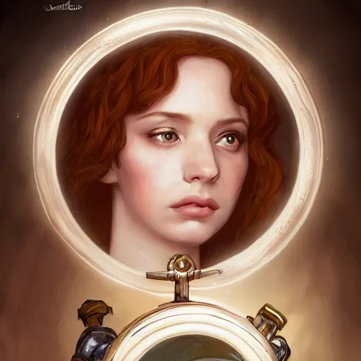 Prompt: sad young christina hendricks in a tavern, holding a small roung mirror, surprised expression on her face, she is surprised, warhammer, lord of the rings, intricate, highly detailed, digital painting, artstation, concept art, smooth, sharp focus, illustration, unreal engine 5, 8 k, art by artgerm and greg rutkowski and alphonse mucha